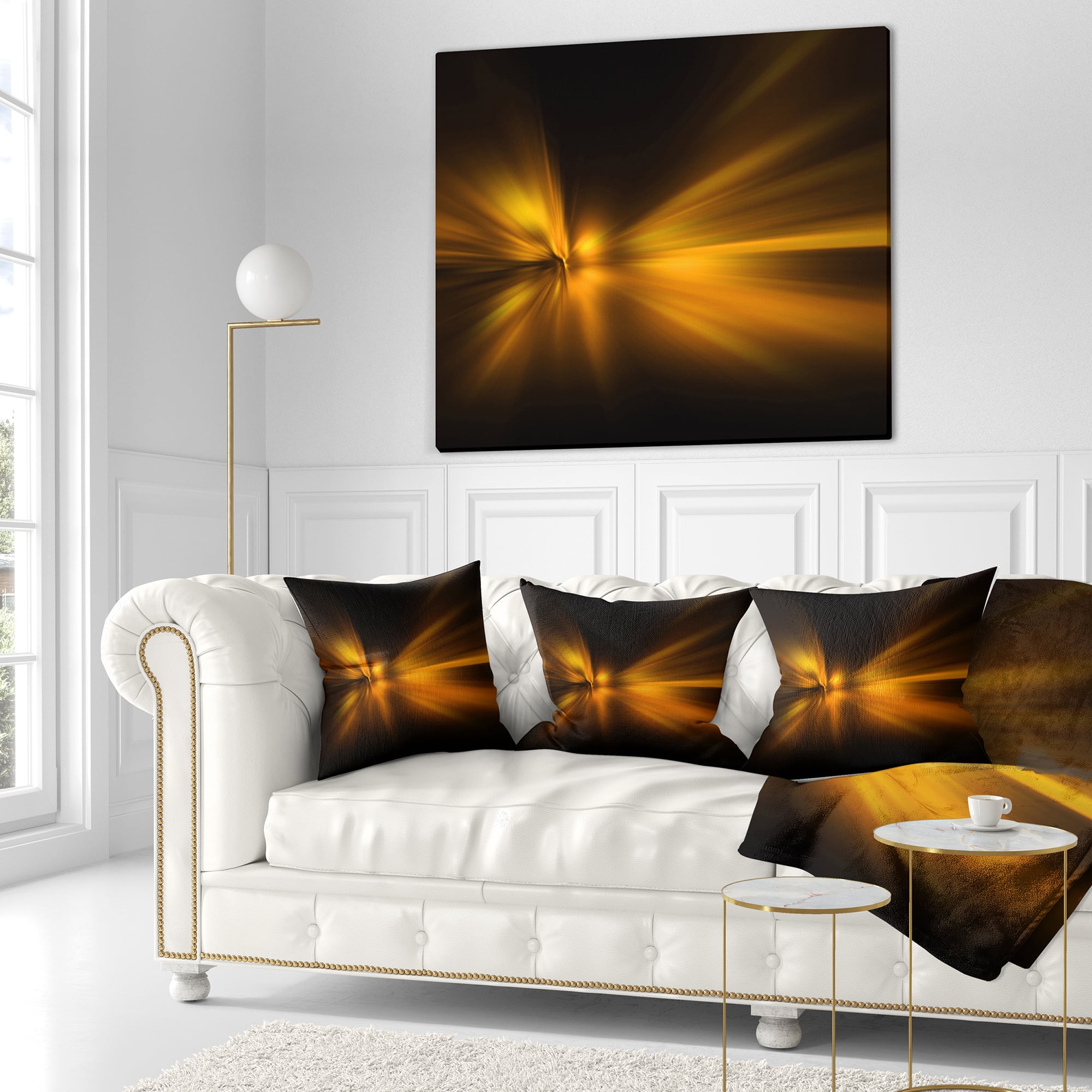 Designart Gold Light Over Dark Pattern - Abstract Throw Pillow - 16x16