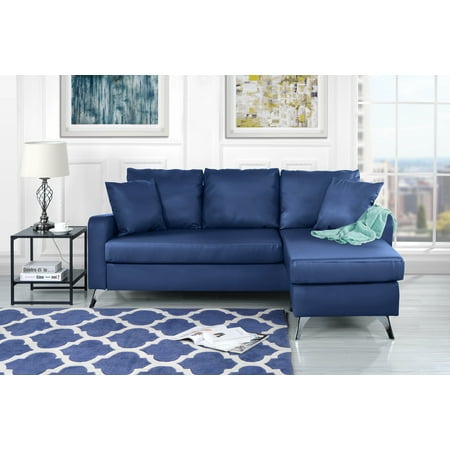 Mobilis Bonded Leather Small Space Configurable Sectional Sofa Blue