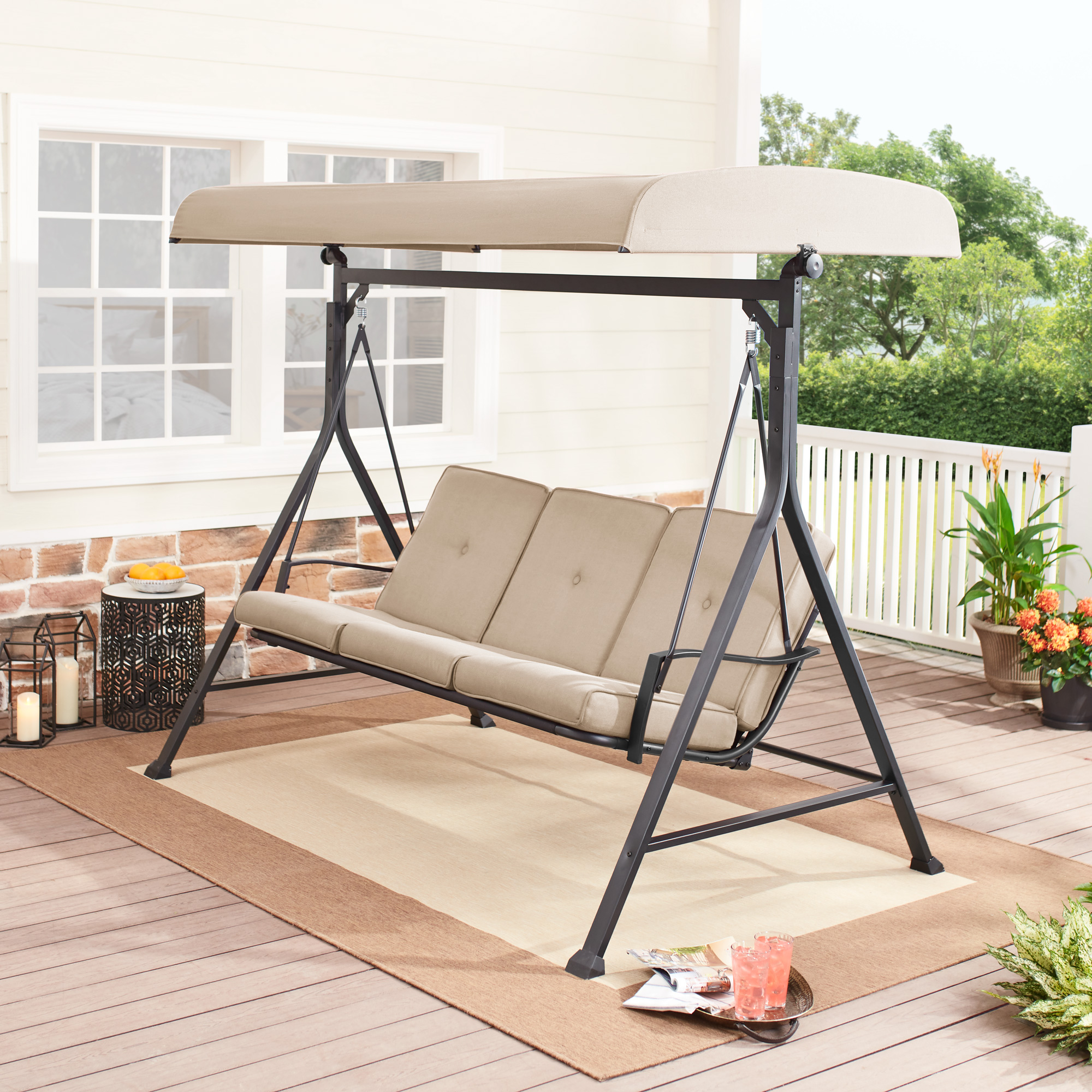 Mainstays Forest Hills 3 Person Steel Porch Swing – Beige/Black