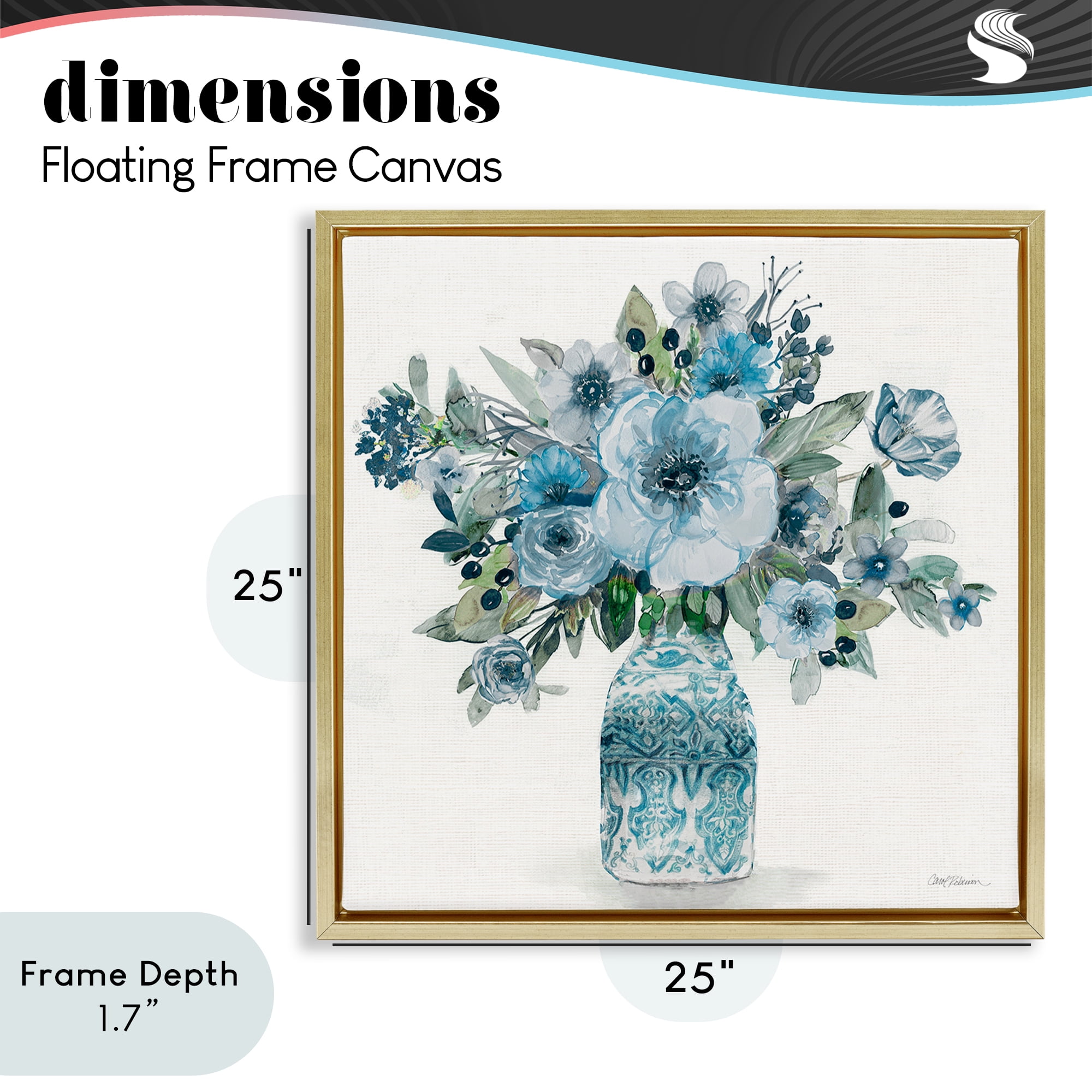 Stupell Industries Pastel Blue Botanical Bouquet Gold Framed Floater Canvas Wall Art, design by Carol Robinson