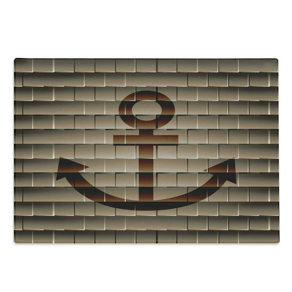 Anchor Cutting Board, Digital Nautical Anchor on Square Marine Life Theme Modern Home Art Print, Decorative Tempered Glass Cutting and Serving Board, Large Size, Tortilla Brown, by Ambesonne