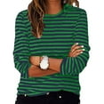 thumbnail image 3 of Yigetop Womens Tops Trendy Women's Spring Round Neck Long Sleeve Loose Two Color Striped T Shirt Top Striped Shirt Women Green XL, 3 of 7