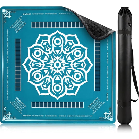 Mahjong Mat 31.5"x31.5" - Waterproof Mahjong Table Mat with Printed Rules, Noise-Reducing & Anti-Slip Surface, 33.4" Bag Fits Rolled Mat - for Majong, Poker, Card Games