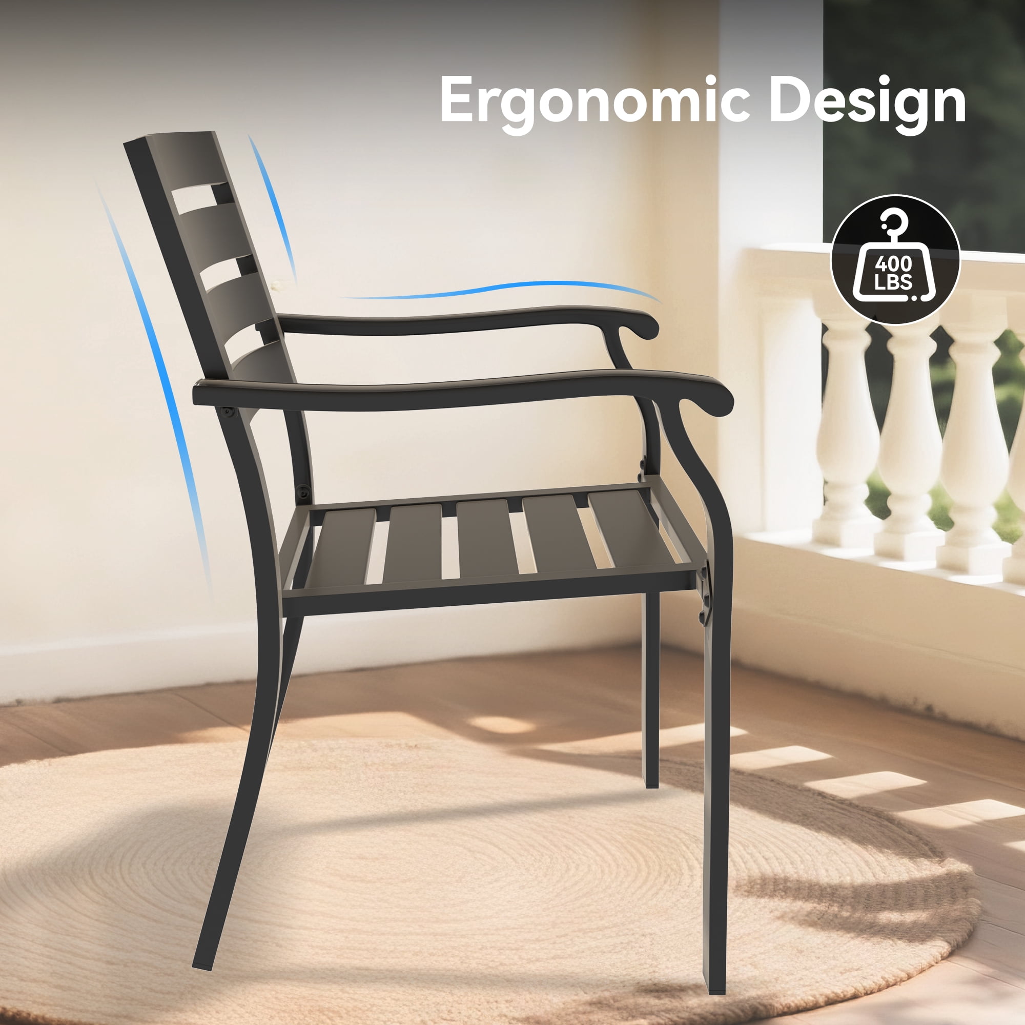 Leumius Set of 2 Outdoor Patio Dining Chairs,All-Weather Outdoor Metal Dining Chairs for Patio,Deck,Porch,Backyard,Black