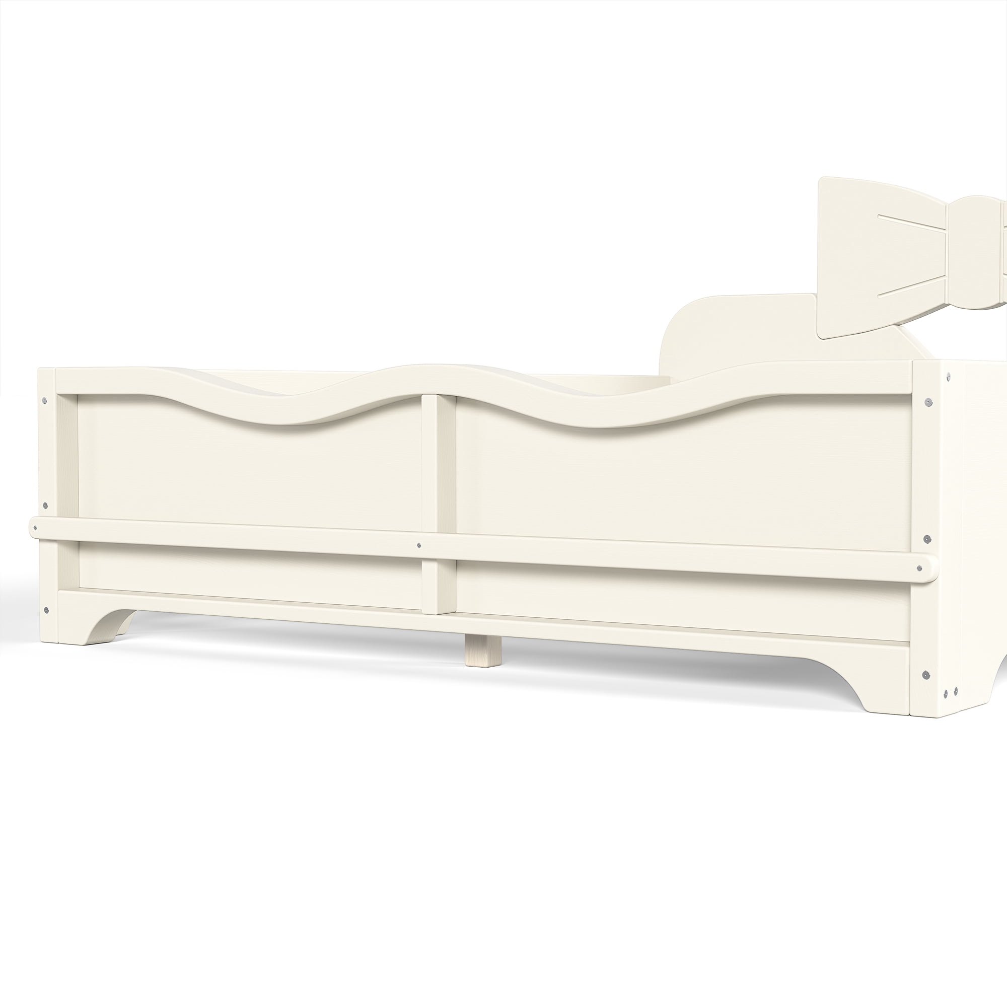 Leumius Full Platform Bed,Modern Wood Frame Bed with Full Surround Guardrails & Built-in Side Bookshelf for Kids Room,No Box Spring Needed,Beige