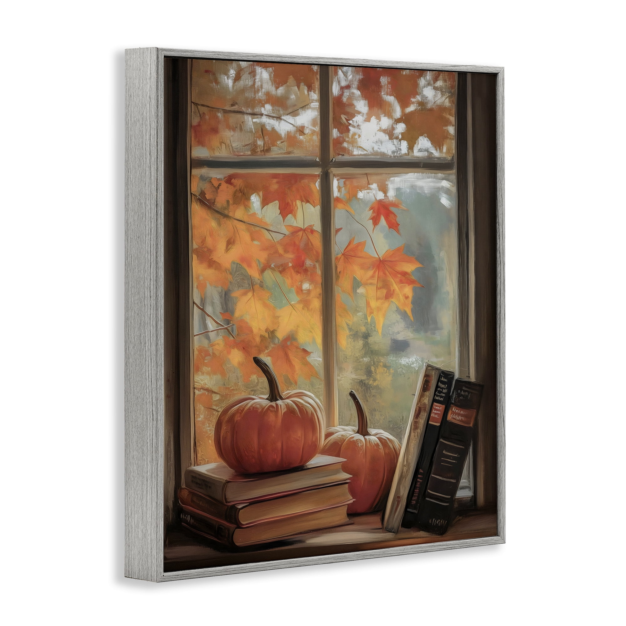 Cozy Fall Window Books Gray Framed Giclee Art, design by Arlington Prints