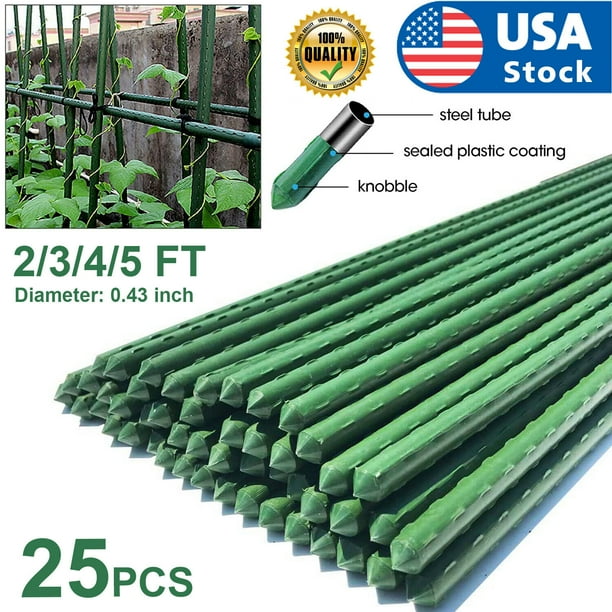 USA 25PCS 2/3/4/5Ft Metal Garden Plant Stakes Plastic Coated Steel Plant Sticks