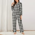 thumbnail image 3 of Disketp Pajamas Set Long Sleeve Sleepwear Womens Button Down Nightwear Pj Sets-Houndstooth Black And White, 3 of 9
