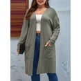thumbnail image 3 of Plus Size  - Soft Knit Cardigan Long Sleeve Open Front Coat with Pockets  Green XXXL, 3 of 5
