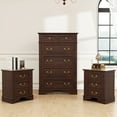 thumbnail image 1 of FIAKOA Ensemble Commode de Chambre et Table de Nuit, Ensemble de Meubles de Chambre Style Ferme en Bois avec Grand Rangement, 3 Pcs, Brun Noyer, 1 of 8