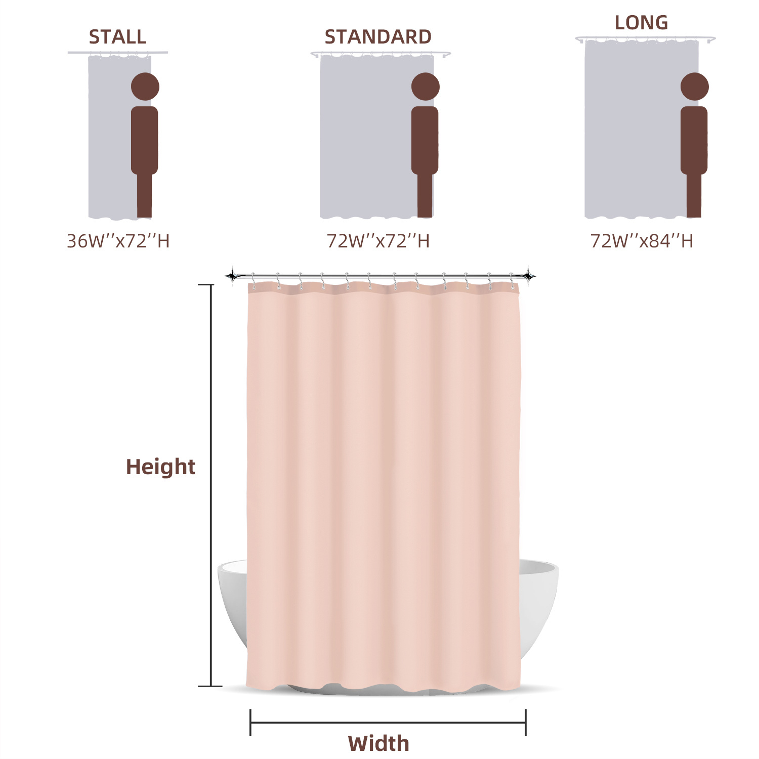 Yiannan Waterproof Fabric Shower Curtain Liner with 3 Magnets,Machine Washable，Mold Resitant,72x72inch,Blush Pink