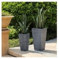 Keter Set Of 2 Resin Wood Look Planters - 22 Inch Tall, Graphite Color, Modern Tapered Slat Design For Outdoor/Indoor