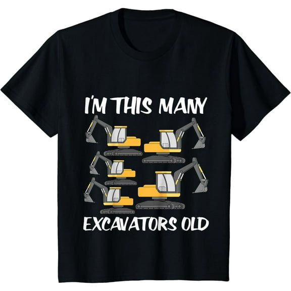 Kids I'm this many Excavators Old Boy 5th Birthday 5 Years Old T-Shirt