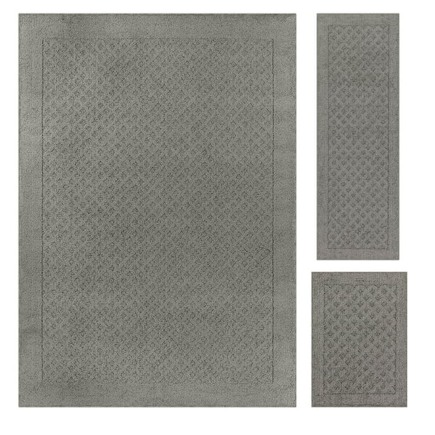 Mainstay Traditional Dylan Solid Diamond Gray Area Rug Set, 3 Piece