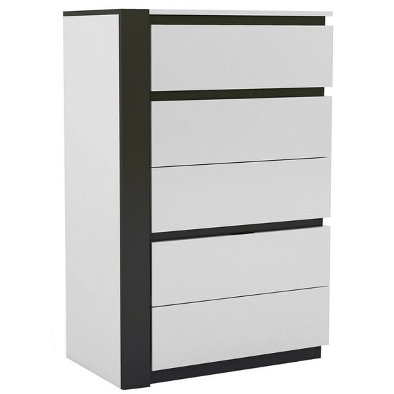 Benjara Nav 48 Inch Tall Dresser Chest with 5 Drawers, Concealed Handles, White