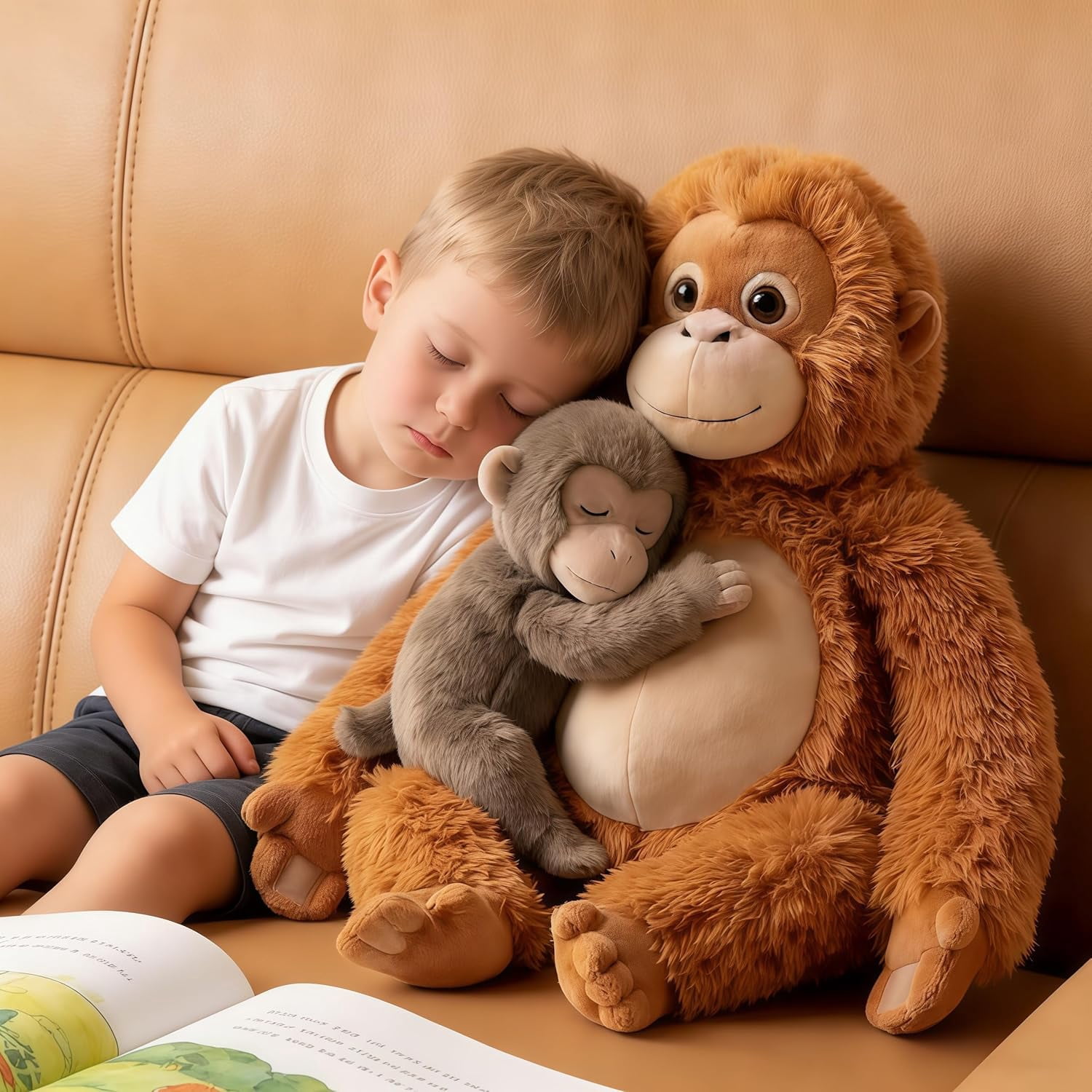 Punch Monkey Plush, Orangutan Plush with Baby Monkey Soft Toy, Washable & Safe for Fans, Realistic Soft Cuddly Monkey Toy