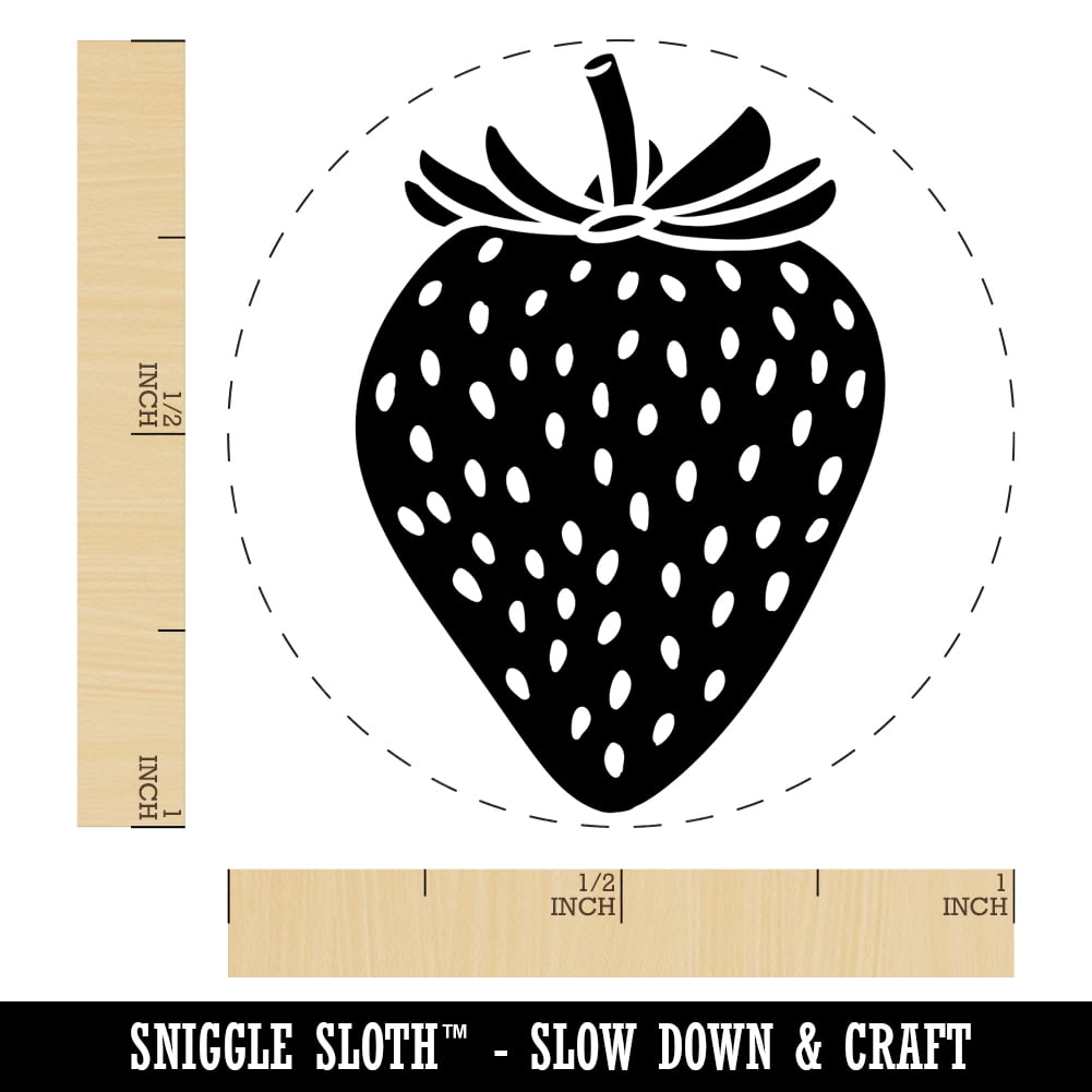 Strawberry Fruit Drawing Self-Inking Rubber Stamp Ink Stamper - Fuchsia Ink - Medium 1 Inch