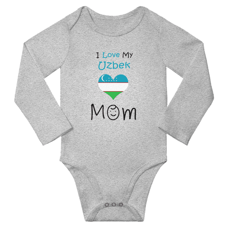 

I Love My Uzbek Mom Baby Long Slevve Bodysuit Unisex Gifts (Gray 3-6 Months)