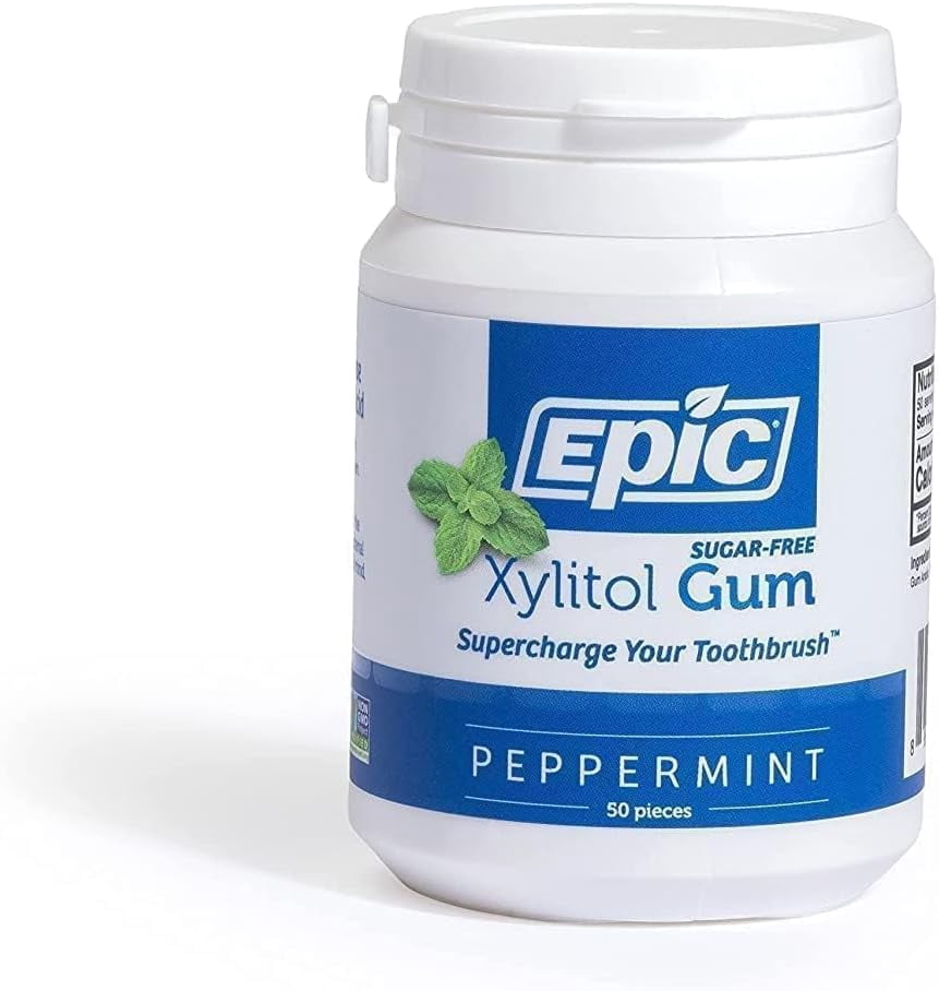 Epic Dental Xylitol Sweetened Peppermint Gum Gluten Free 50 ct, Pack of 4