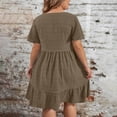 thumbnail image 5 of gljltg Summer Dresses for Women Round Neck Short Sleeve Plus Size Dress High Waist Solid Color Ruffled Short Dress Oversized Party Elegant Office Work Dresses, 5 of 8