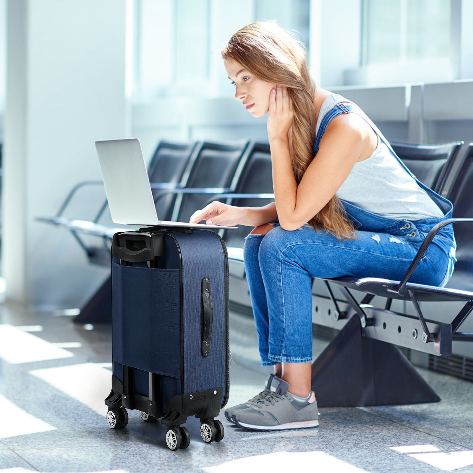 Soft-sided Fabric Luggage Roller Luggage Lightweight 20" Blue