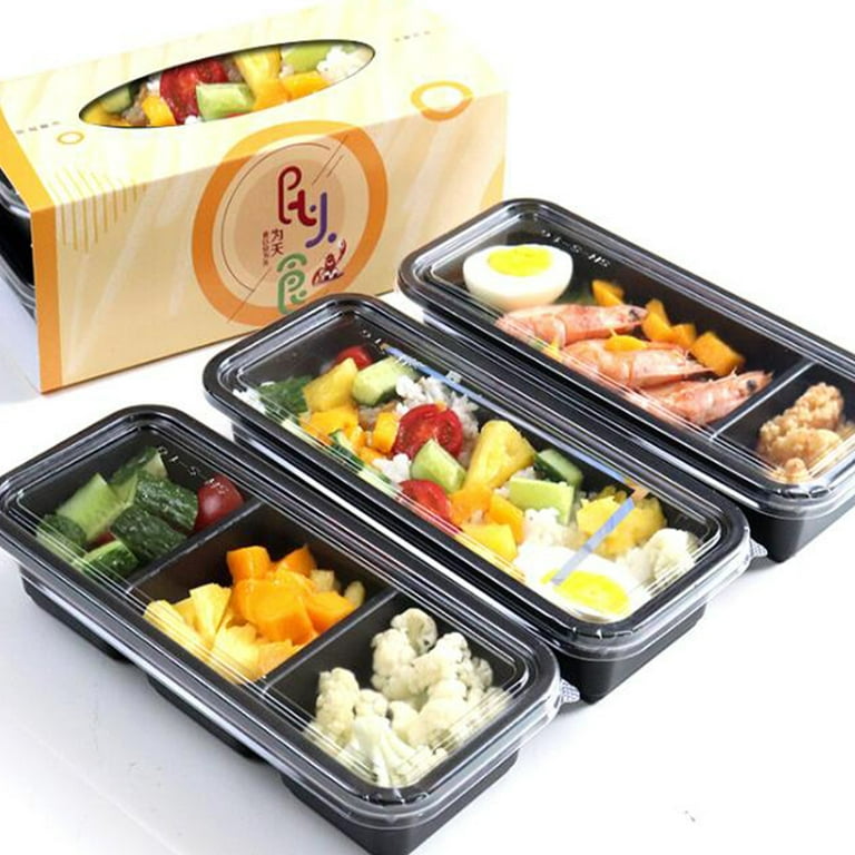 15pcs Disposable Lunchbox Plastic Japanese Eco-friendly Bento Box Sushi Box  Portable Food Storage Container for Kitchen Restaurant (Three Compartments