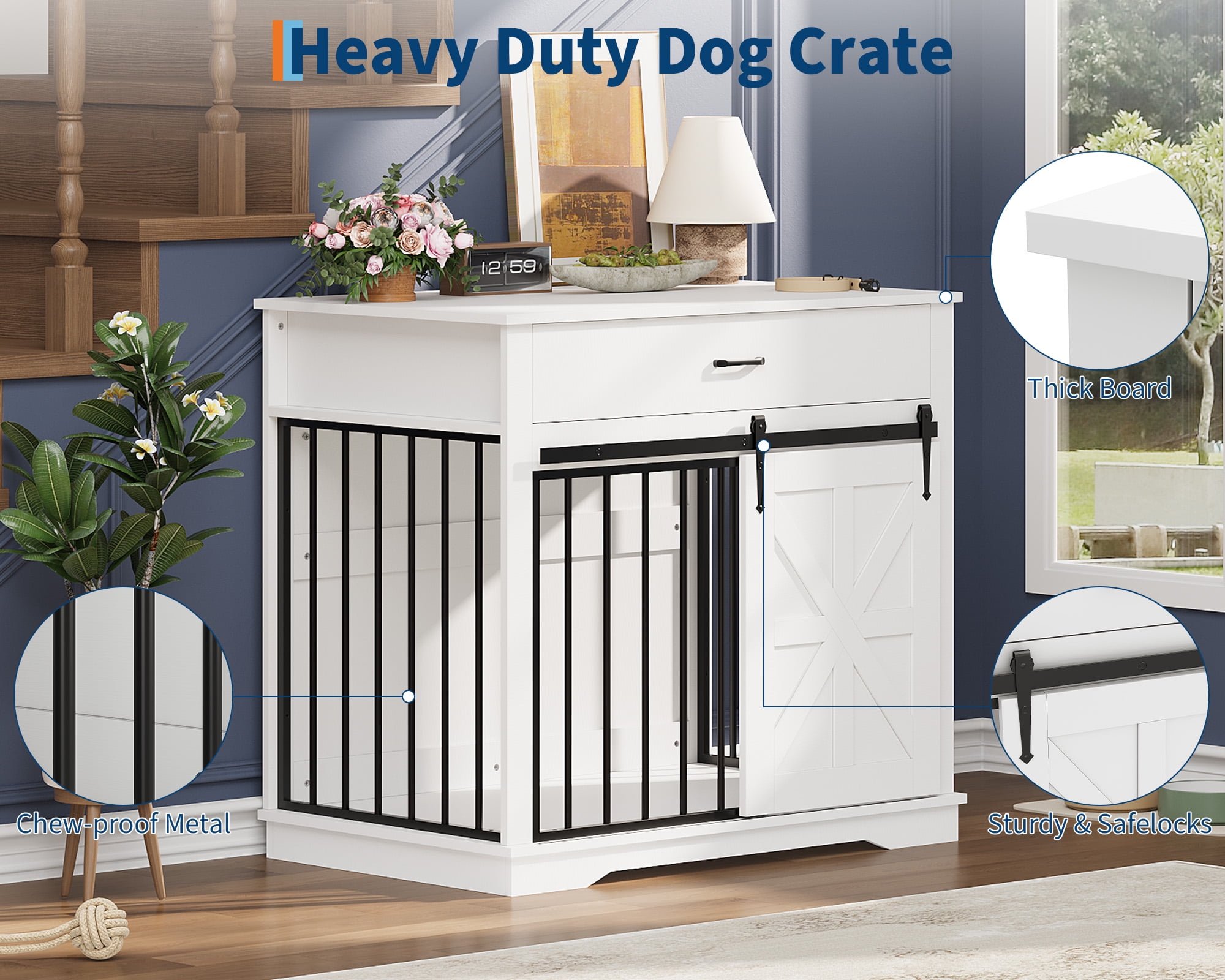 Ladcaser Dog Crate Furniture 37.8" Large Dog Kennel Indoor, Wooden Kennel Table, Indoor Dog House for Large/Medium/Small Dogs