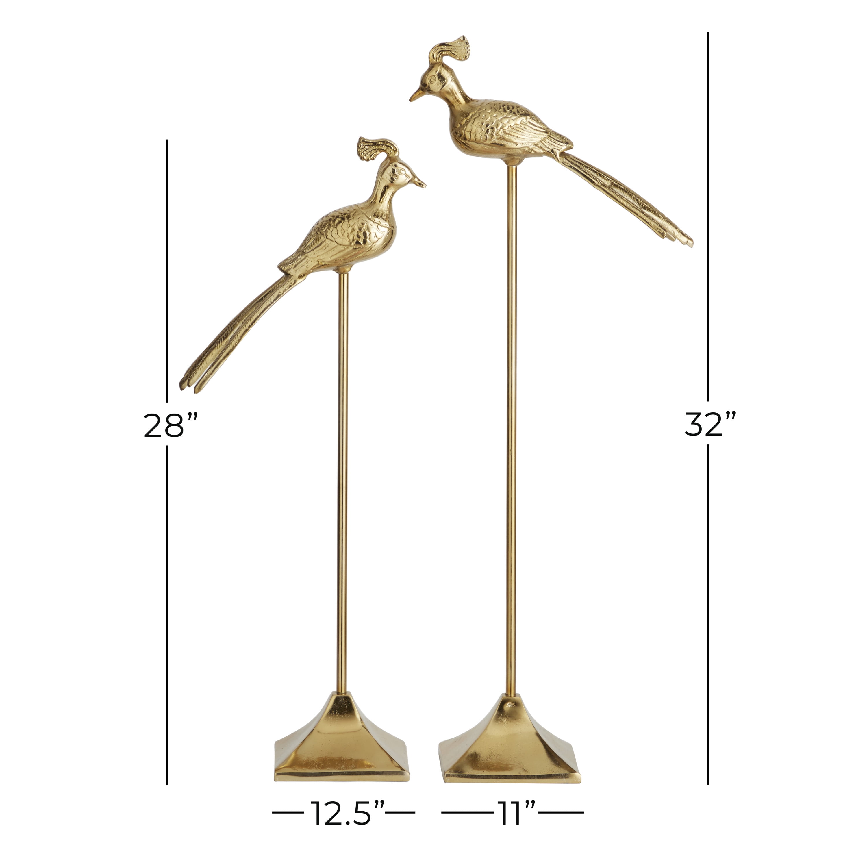 33", 27"H Gold Aluminum Bird Sculpture, by DecMode (2 Count)