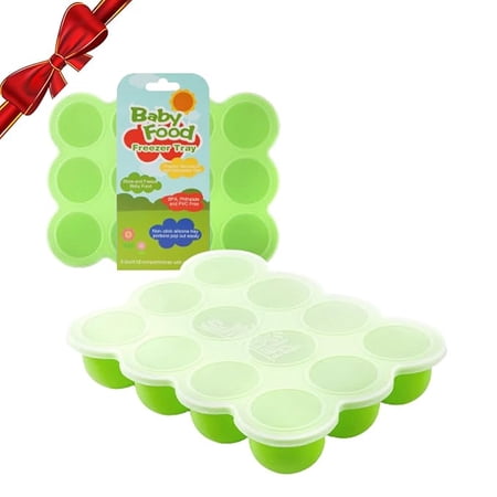 Samuelworld Baby Food Storage Container, 12 Portions x 2.5oz - BPA Free Silicone Freezer Tray with Clip-On Lid for Milk Storage, Homemade Baby Food, Vegetable & Fruit Purees - Green(For 6 Months+