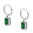 thumbnail image 2 of Blue Apple Jewelry Co. Emerald Cut Leverback Women Earrings Simulated Green Emerald 925 Sterling Silver, 2 of 5