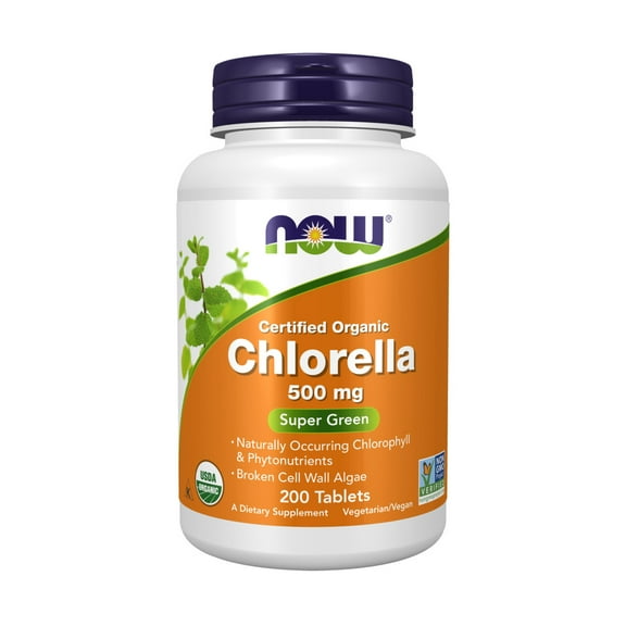 Now Organic Chlorella 500mg 200 Tablets, (Pack of 2)