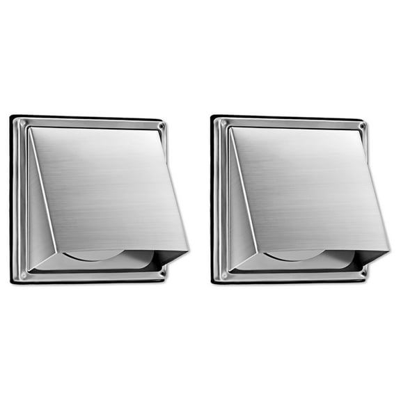 2pcs 5-Inch External Extractor Wall Vent Cushioned Non Return Flap, Stainless Steel Outside Dryer Vent Covers for House,2 x dryer vent cover Outside,Silver