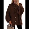 thumbnail image 1 of Cárdigan de Invierno con Botones para Mujer, Cuello Alto, Larga, Punto Grueso, Abrigo Marrón Oscuro L, 1 of 9