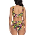 thumbnail image 3 of Kdxio Colrful Tropical Leaves Print Women's 2 Piece High Waisted Wrap Spaghetti Strap Summer Swimsuit Bikini Set-Medium, 3 of 7
