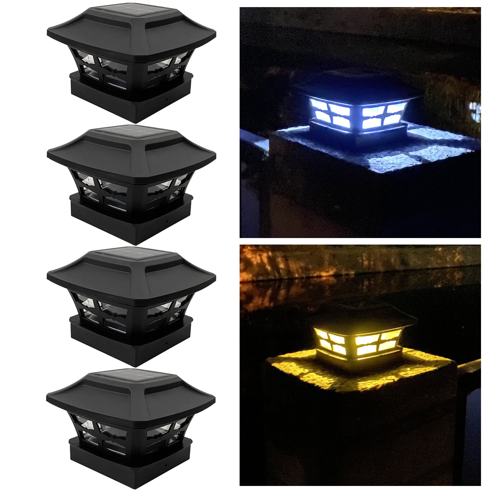 4pack 4x4 Solar Post Cap Lights Super Bright Waterproof 2 LED Adjustable Light 
