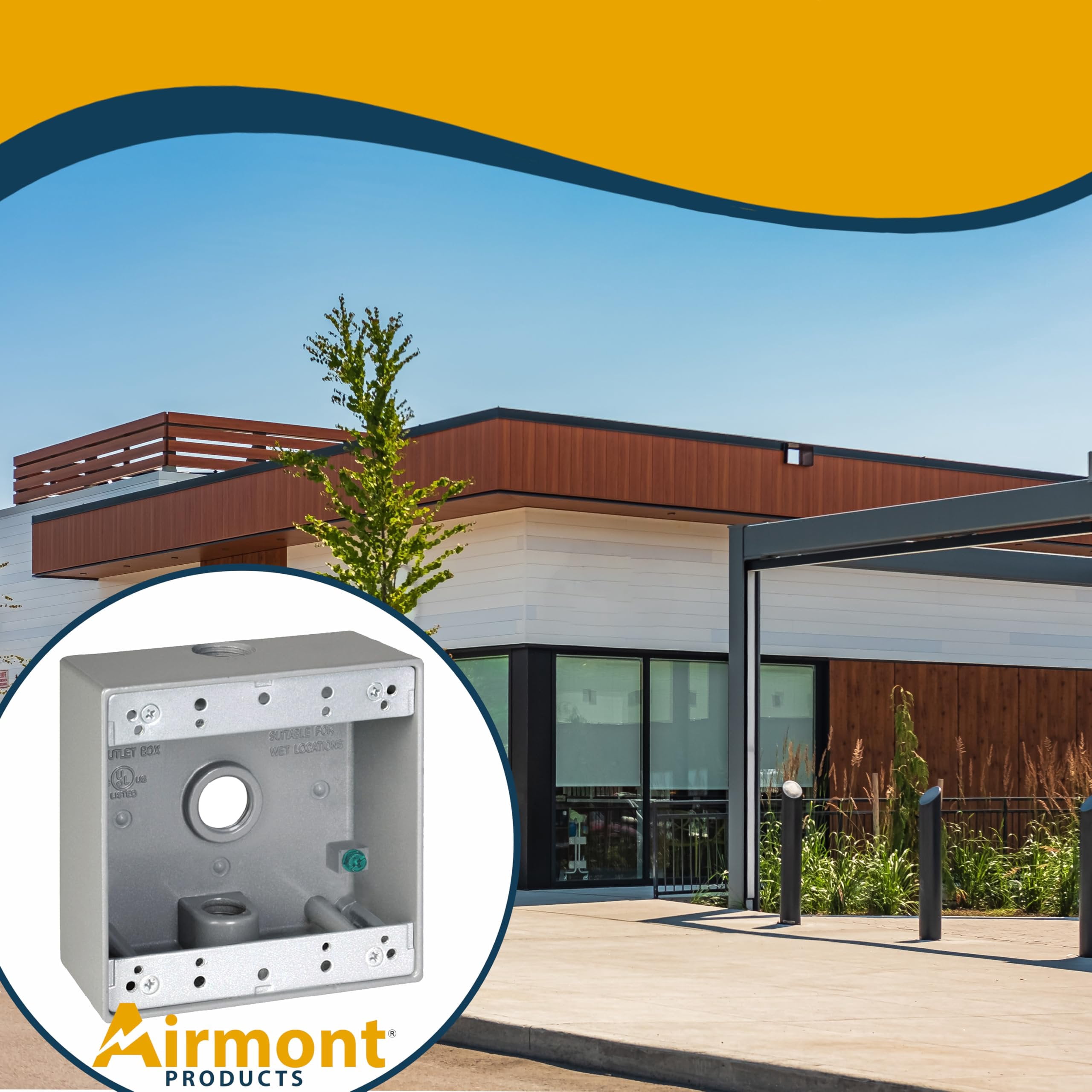 Airmont Weatherproof 2-Gang Outdoor Electrical Box  Solid Die-Cast Aluminum, 3 -In Knockouts, Precision-Machined for Dual Outlets or Switches on Patios, Decks, Garages & Wet-Location Installs