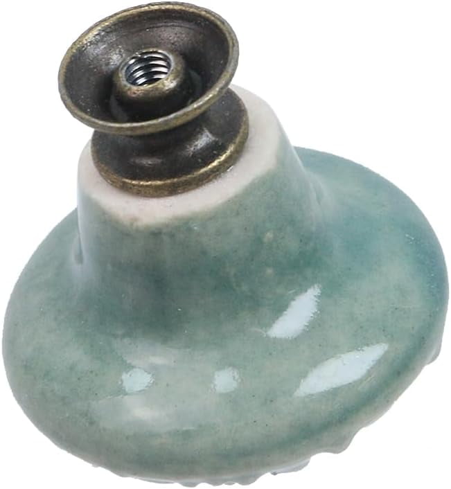 8 Pcs Round Ceramic Drawer Knobs Cabinet Furniture Handle Vintage Flower Pattern Knobs, with Mounting Screws, Green