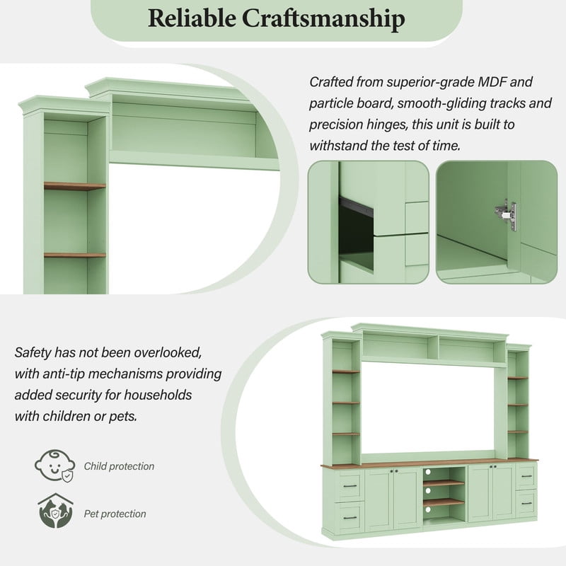 Farmhouse 4-in-1 Entertainment Center Wall Unit for TVs up to 70" with Bookshelf, TV Stand with Drawers and Adjustable Shelves for Living Room