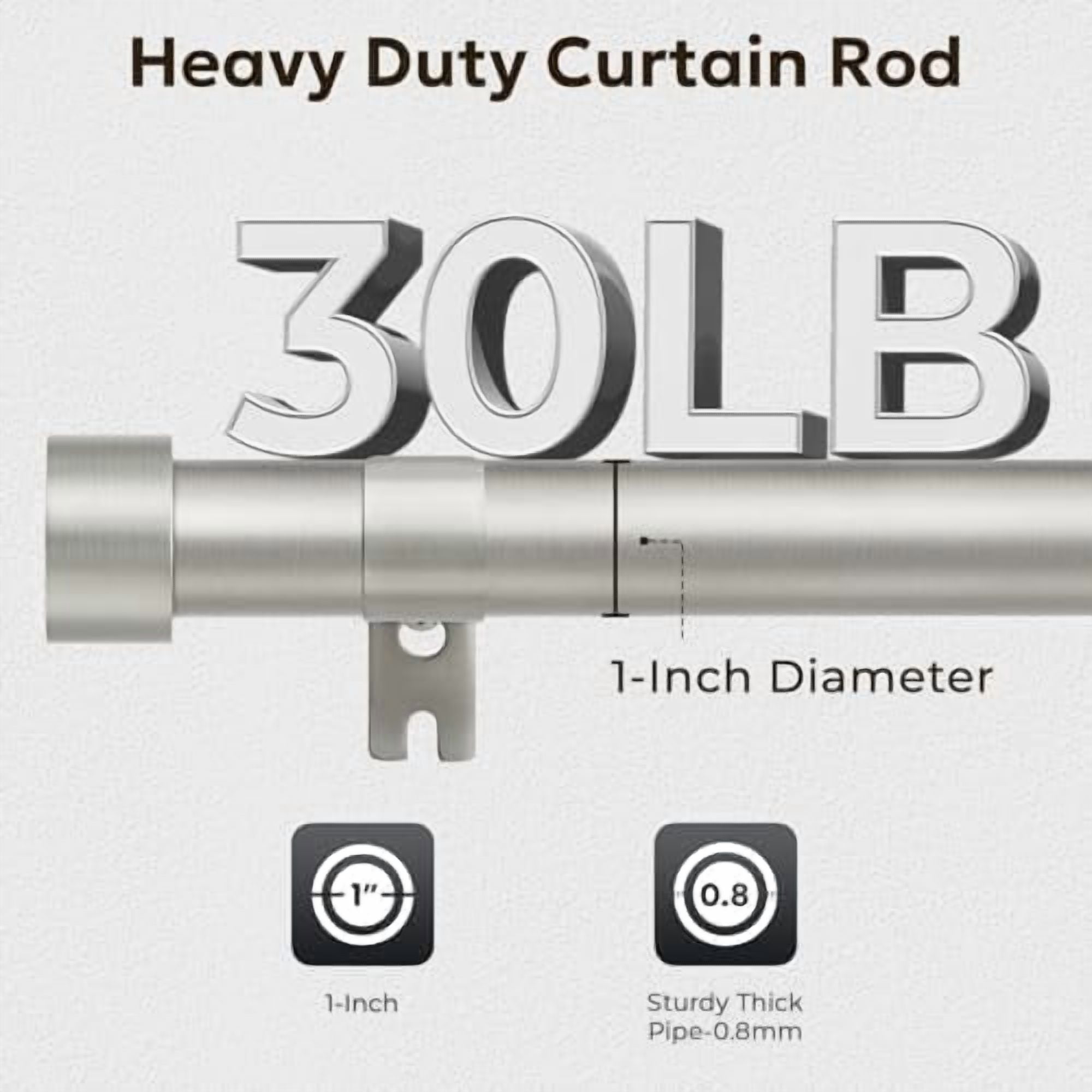 Curtain Rods for Windows 32 to 48, Brushed Nickel Curtain Rod, Adjustable 1 Inch Heavy Duty Outdoor/Indoor Modern Drapery Pole, 32"-48"
