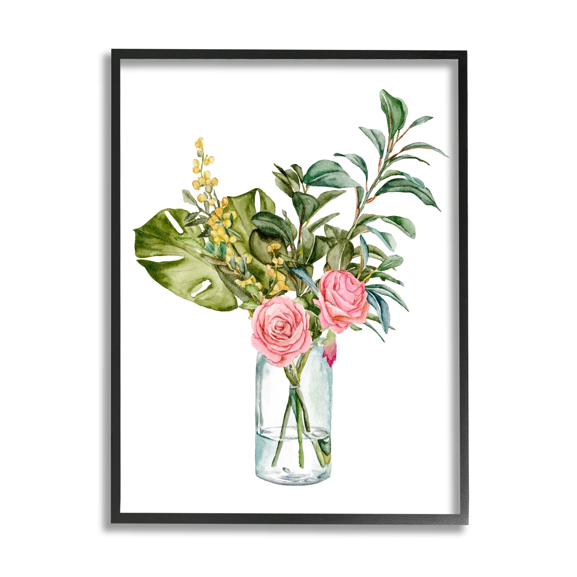 Stupell Industries Pink Rose Flowers Monstera Leaves Watercolor Still Life, 24 x 30, Design by Melissa Wang