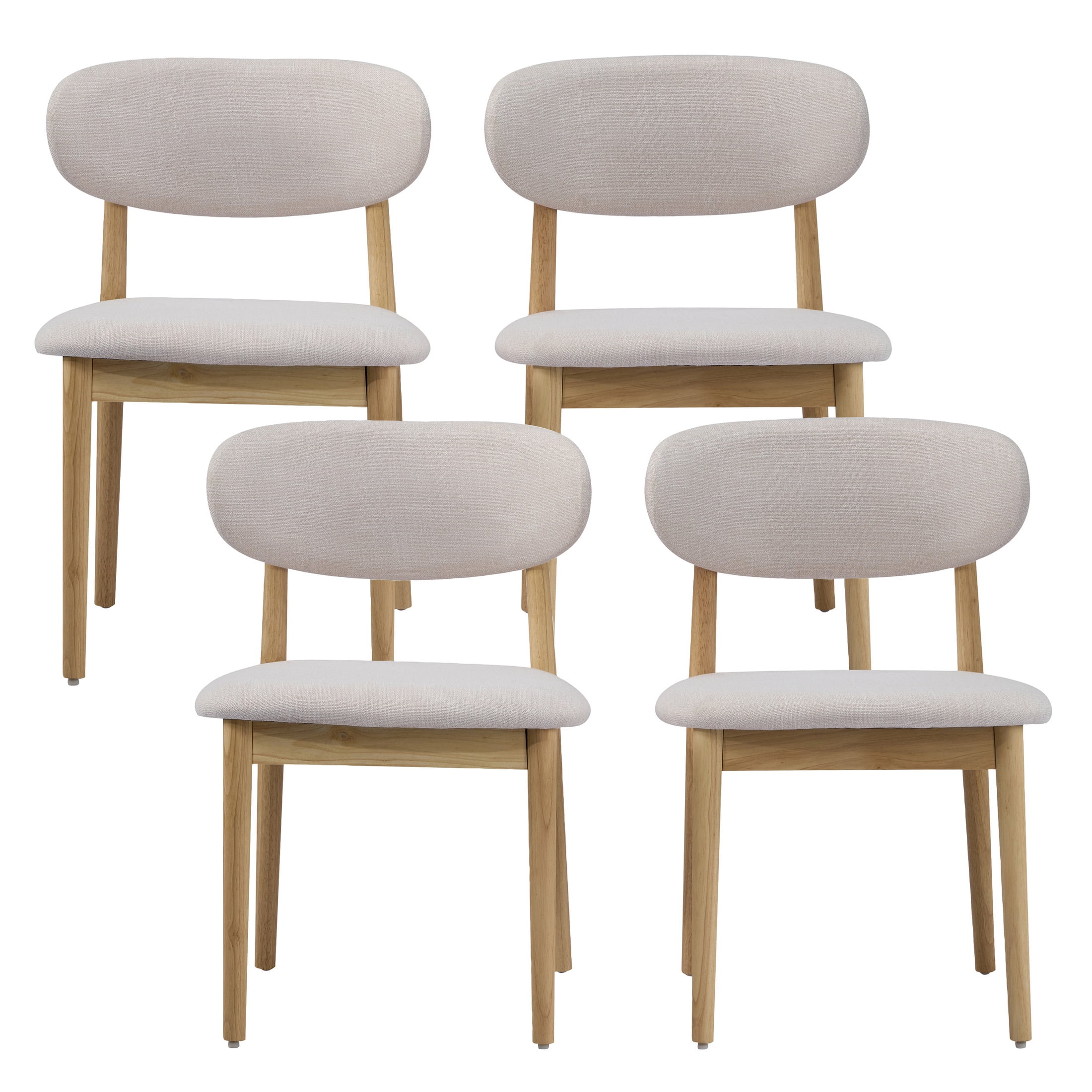 Christopher Knight Home Modern Upholstery Dining Side Chairs, Curved Back, Wood Frame, Natural+Beige, Set of 4