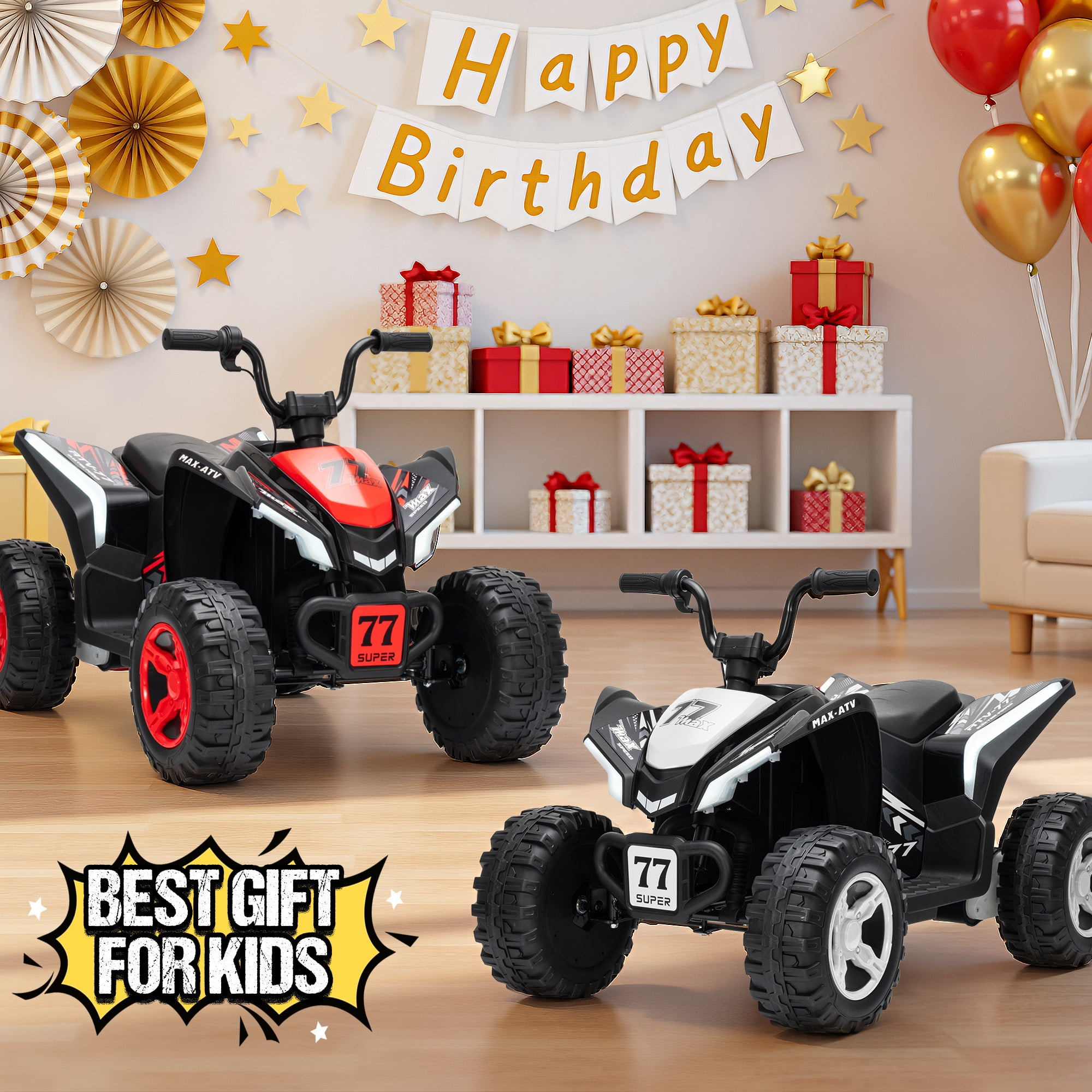Kids ATV 4 Wheeler, Two Seater 24V Ride On Toy for Big Kid w/Unique LED Light, Music, Wireless, Story, 24 Volt Ride on Car Electric Quad for Boys Girls, White