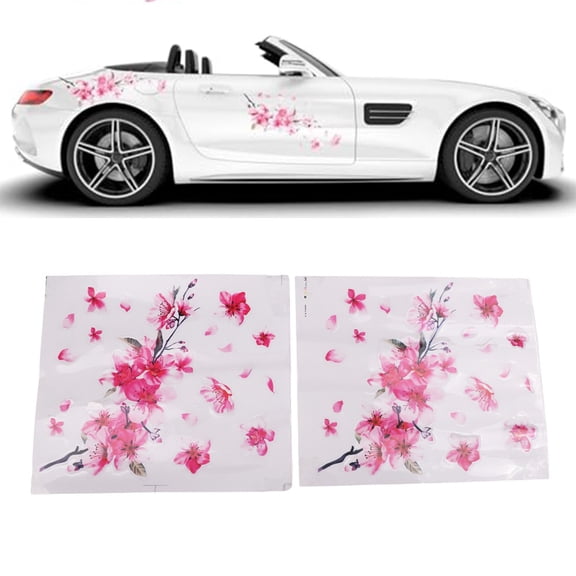 CENL Flexible Application with 2 Pcs Pink Vinyl Car Stickers in Flower Design