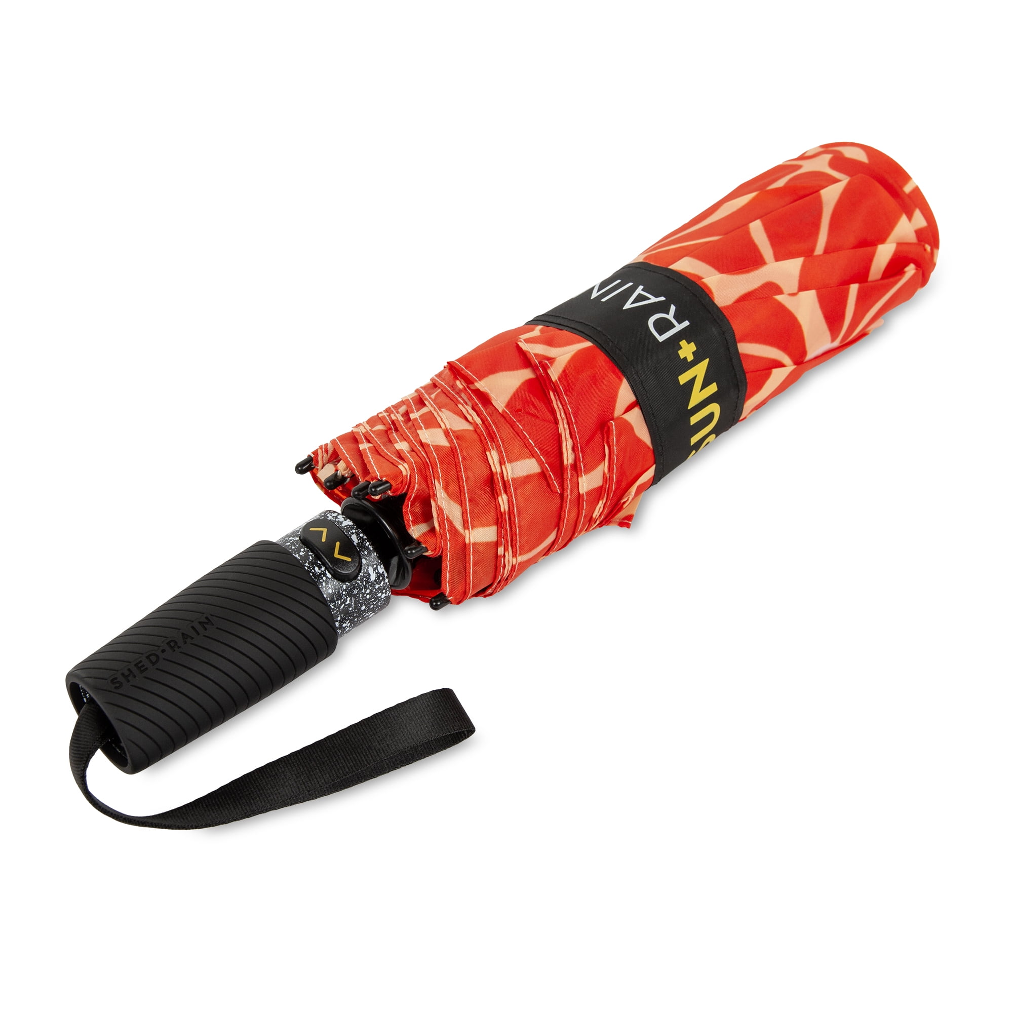 Canopi by ShedRain Sun+Rain Auto Open Auto Close 43" UPF 50+ Printed Rain Umbrella - Orange Floral