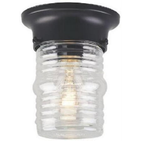 - Single Light Jelly Jar Fixture Black Finish Clear Fluted Glass Only One