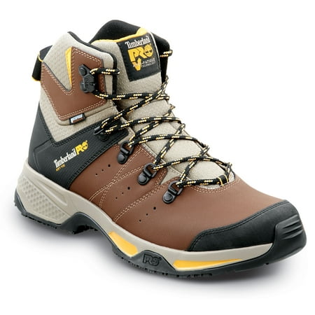 

Timberland PRO Switchback Men s Brown/Golden Yellow Soft Toe EH WP MaxTRAX Slip-Resistant Work Hiker (12.0 M)