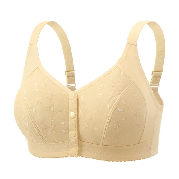 UngA Seamless Bras for Women Front Closure Push up Bra No Underwire Front Opening Bra with Snaps Breathable Comfort Bras Light Yellow,XL