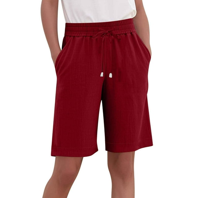 FNFYFH Clearance Ladies Simple Loose Fit Solid Color Summer Shorts Classic Comfy Shorts,Wine