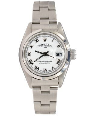Pre-Owned Ladies Rolex Stainless Steel Date Watch White Roman Dial 79160
