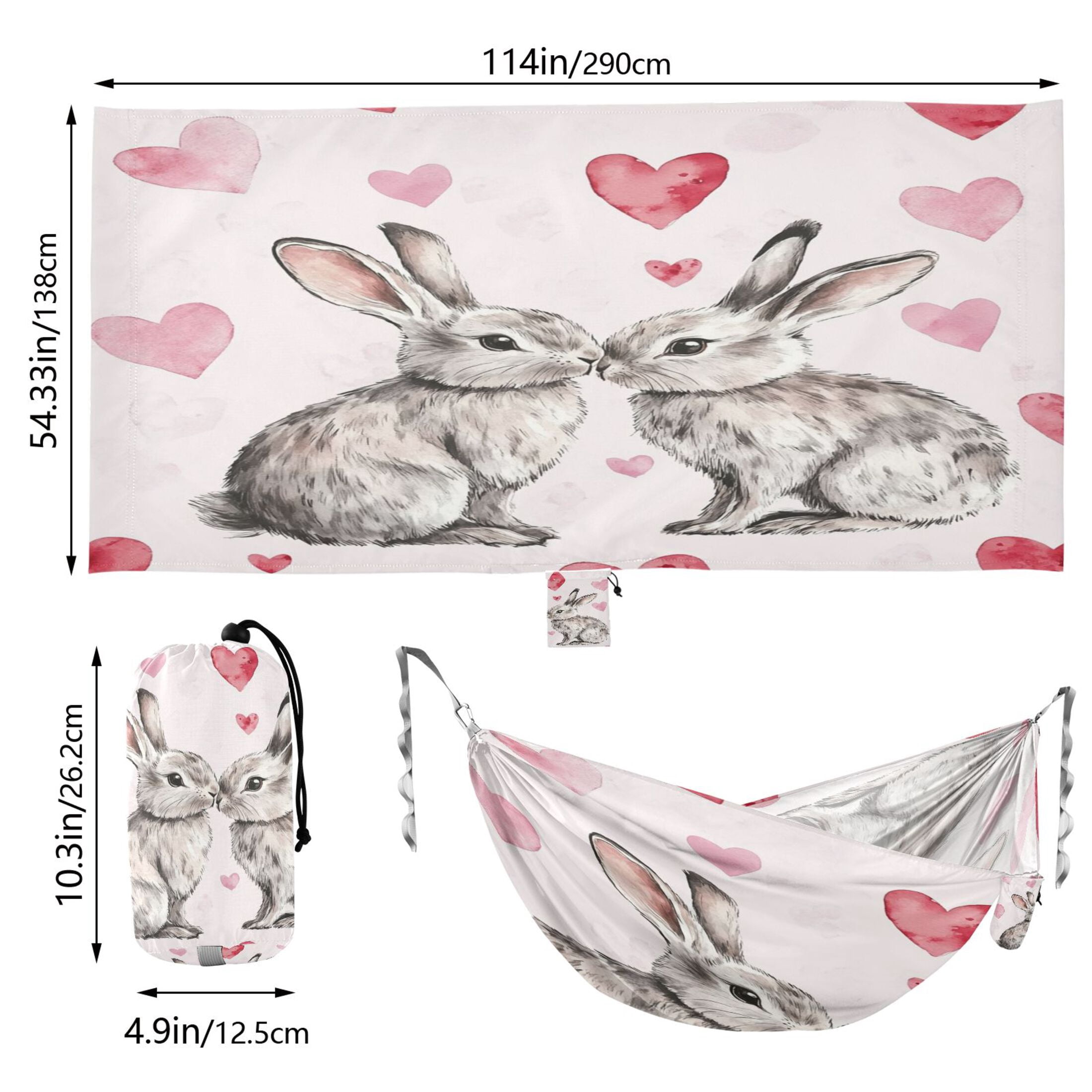 Hammock Camping Hammock Nylon Portable Hammock Travel Camping Hammock Beautiful Gray Love Rabbit